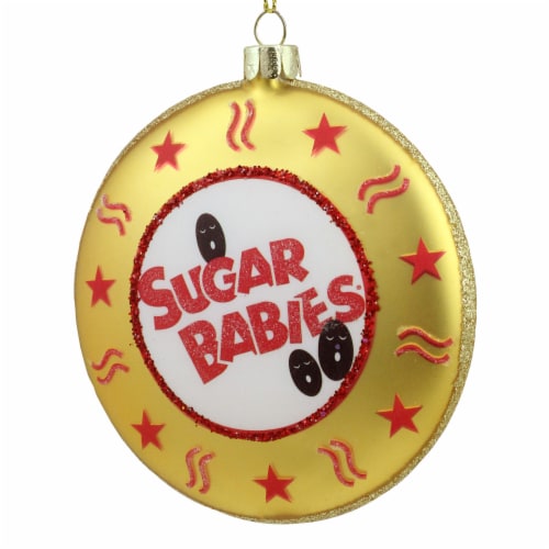 Northlight 4  Gold and Red Tootsie Roll Sugar Babies Caramel Candies Disc Christmas Ornament Perspective: front