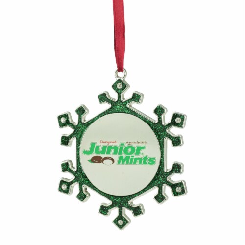 Northlight 3.25  Green and Silver Snowflake 'Junior Mints' Candy Logo Christmas Ornament Perspective: front