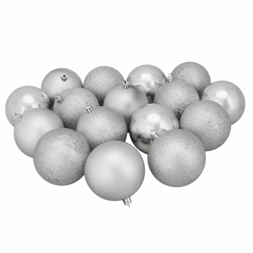 Northlight 16ct Silver Splendor Shatterproof 4-Finish Christmas Ball Ornaments 3 (75mm) Perspective: front