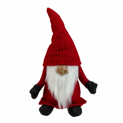 Northlight 13.5  Red and Gray Portly Smiling Gnome Table Top Christmas Figure Perspective: front