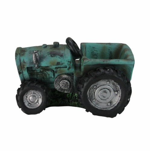 NorthLight 12.25 in. Distressed Teal & Black Tractor Outdoor Garden Patio Planter Perspective: front