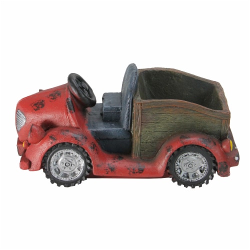 NorthLight 14.5 in. Distressed Red Vintage Car LED Lighted Solar Powered Outdoor Garden Patio Perspective: front
