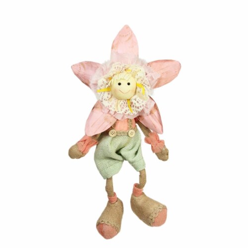 Northlight 32002826 15.5 in. Pink, Green & Tan Spring Floral Sitting Sunflower Girl Decorativ Perspective: front