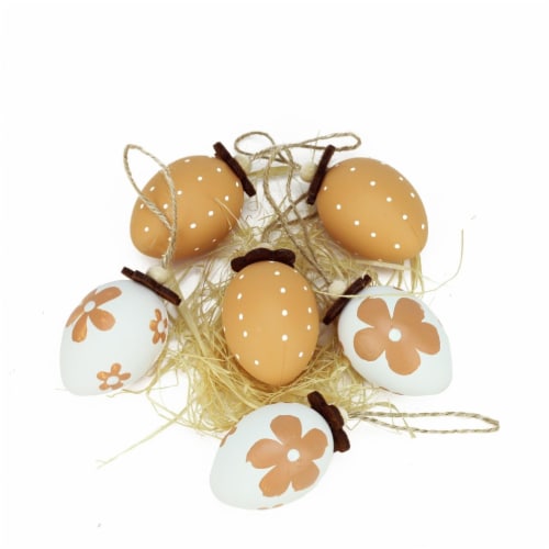 Northlight 6ct Brown and White Painted Easter Egg Ornaments 2.25 Perspective: front