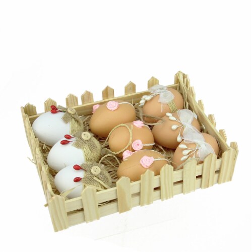 Northlight Set of 9 White and Brown Easter Egg Ornaments 2.25 Perspective: front