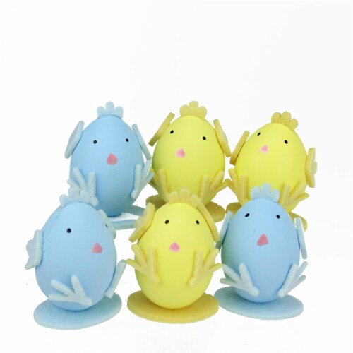 Northlight Set of 6 Yellow and Blue Chicken Egg Easter Decor 3 Perspective: front