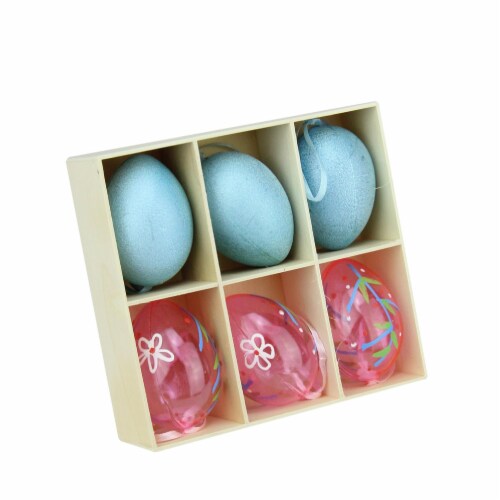 Northlight Set of 6 Blue and Pink Transparent Glitter Easter Eggs Ornaments 2.25 Perspective: front