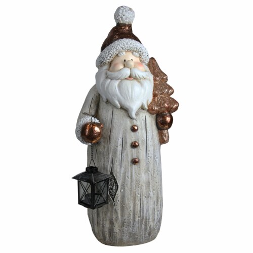 Northlight 23.75  White and Bronze Santa with Tea Light Candle Lantern Christmas Figure Perspective: front