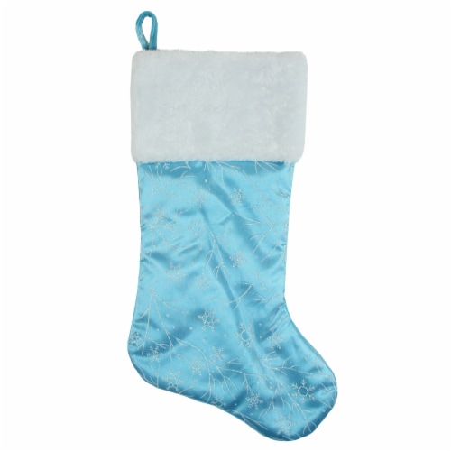 Northlight 21  Blue and White Glitter Snowflake Christmas Stocking Perspective: front