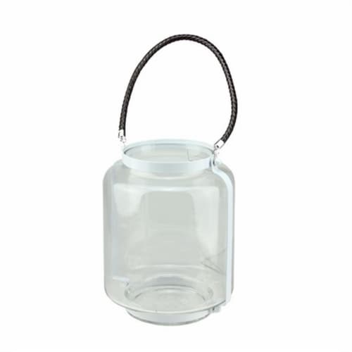 NorthLight 18 in. Clear Glass Hurricane Pillar Candle Lantern with White Metal Frame Perspective: front