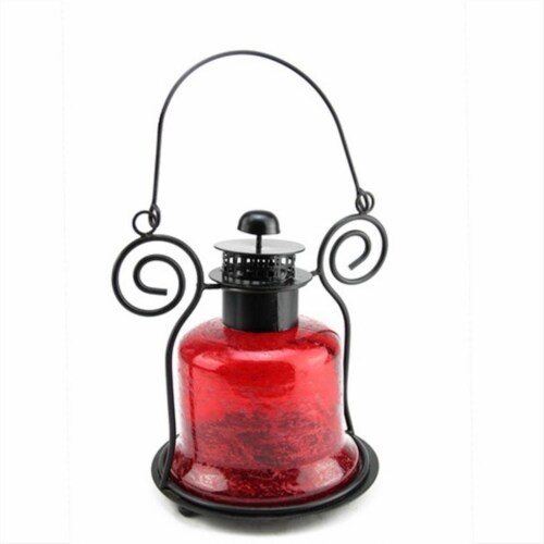 NorthLight 9.25 in. Decorative Distressed Red Bell Shaped Glass Tea Light Candle Holder Lante Perspective: front
