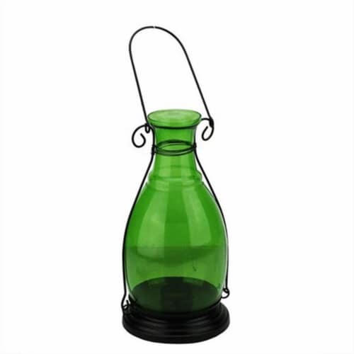 NorthLight 10.5 in. Transparent Green Decorative Glass Bottle Vase Tea Light Candle Lantern Perspective: front