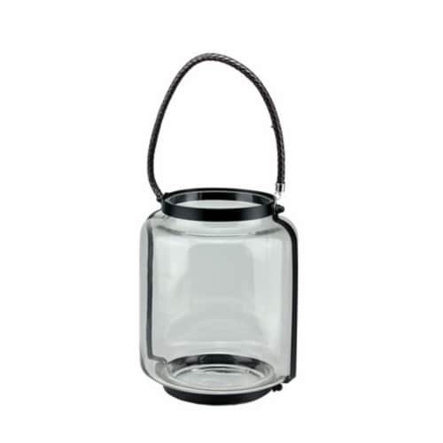 NorthLight 18 in. Clear Glass Hurricane Pillar Candle Lantern with Jet Black Metal Frame Perspective: front