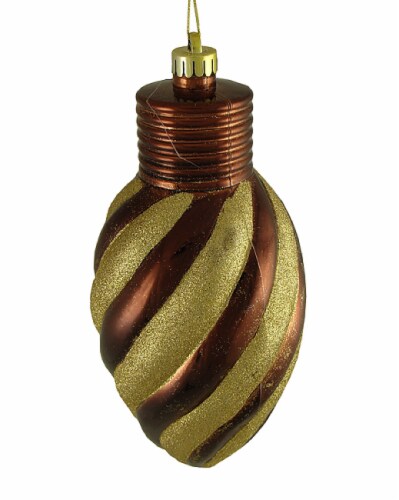 CC Christmas Decor 11  Chocolate Brown and Gold Striped Shatterproof Light Bulb Christmas Perspective: front