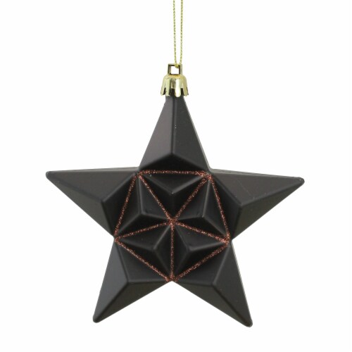 DAK 12ct Matte Chocolate Brown Glittered Star Shatterproof Christmas Ornaments 5 Perspective: front