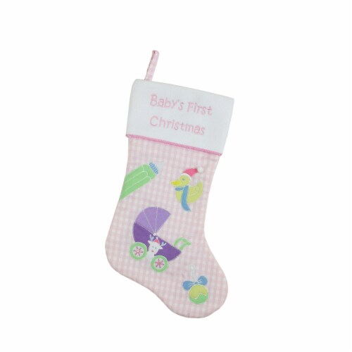 Northlight 18.5  Pink and White  Baby's First Christmas  Embroidered Stocking Perspective: front