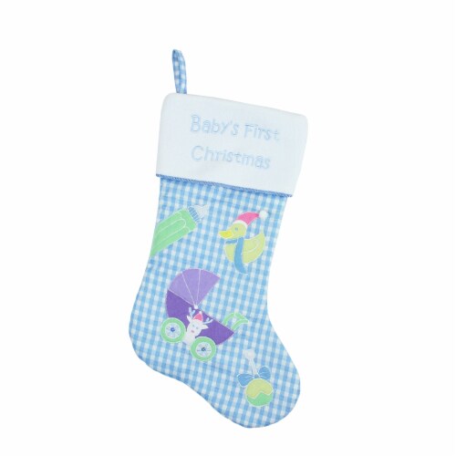 Northlight 18.5  Blue and White 'Baby's First Christmas' Embroidered Christmas Stocking Perspective: front