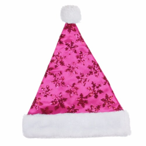 Northlight Pink and White Sequin Snowflake Santa Hat Unisex Adult Christmas Costume Accessory Perspective: front