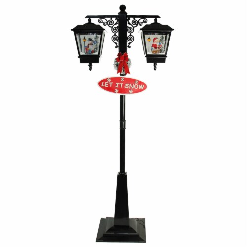 Northlight 74 Lighted Musical Snowing Santa and Snowman Double Christmas Street Lamp Perspective: front
