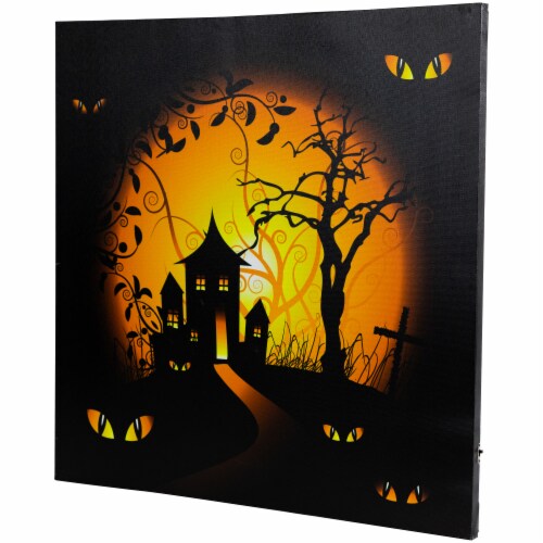 Northlight LED Lighted Spooky House Halloween Canvas Wall Art 19.75 x 19.75 Perspective: front