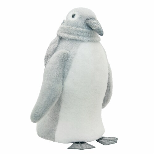 Northlight 18 Gray and White Sparkling Penguin with Scarf Tabletop Figure Perspective: front