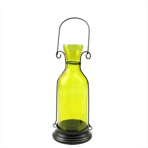 NorthLight 12 in. Transparent Yellow Decorative Glass Bottle Tea Light Candle Lantern Perspective: front