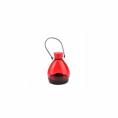 NorthLight 5 in. Transparent Red Glass Tapered Bottle Tea Light Candle Lantern Decoration Perspective: front