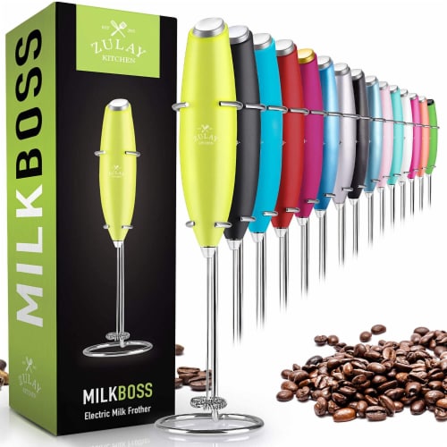 Zulay Kitchen MILK BOSS Milk Frother With Stand - Lime Green Perspective: front