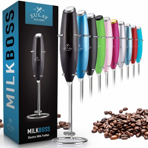 Zulay Kitchen MILK BOSS Milk Frother With Stand - Metallic Black Perspective: front