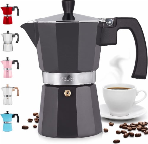 Zulay Kitchen Classic Stovetop Italian Style Espresso Maker 2020 Model - Dark Grey Perspective: front