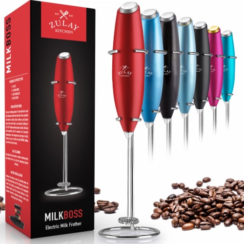Zulay Kitchen MILK BOSS Milk Frother With Stand - Ruby Red Perspective: front