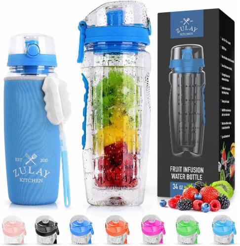 Zulay Kitchen Portable Water Bottle with Fruit Infuser - Ocean Blue Perspective: front