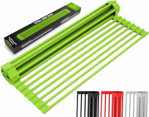 Zulay Kitchen Multipurpose Roll Up Sink Drying Rack - Green Large Perspective: front