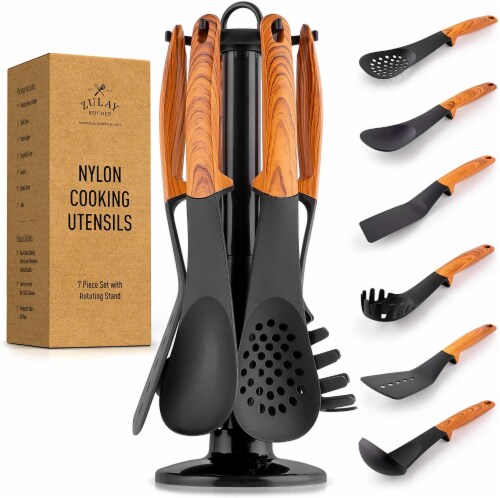 Zulay Kitchen Non Stick Nylon Kitchen Utensil Set With Rotating Stand (7-piece) Perspective: front