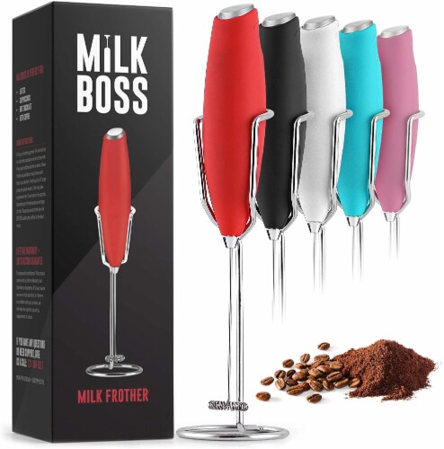 Zulay Kitchen Milk Boss Milk Frother With Holster Stand - Red Perspective: front