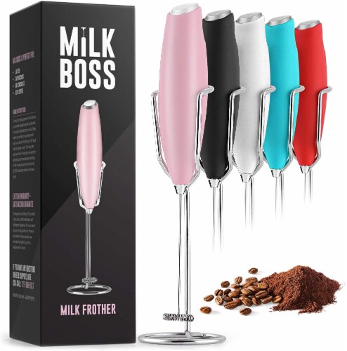 Zulay Kitchen Milk Boss Milk Frother With Holster Stand - Cotton Candy Perspective: front