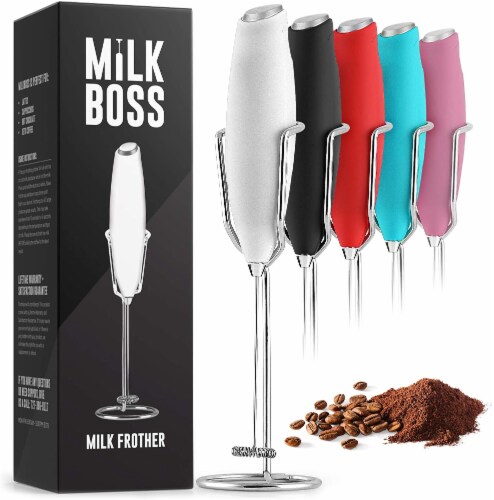 Zulay Kitchen Milk Boss Milk Frother With Holster Stand - White Perspective: front