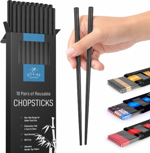 Zulay Kitchen Premium Japanese Chopsticks Reusable & Durable Design - Black Perspective: front