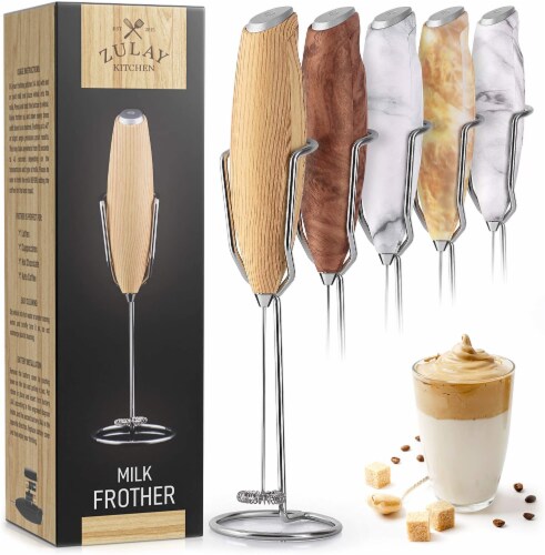 Zulay Kitchen Milk Frother With Holster Stand - Maple Perspective: front