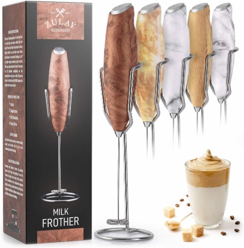 Zulay Kitchen Milk Frother With Holster Stand - Walnut Perspective: front