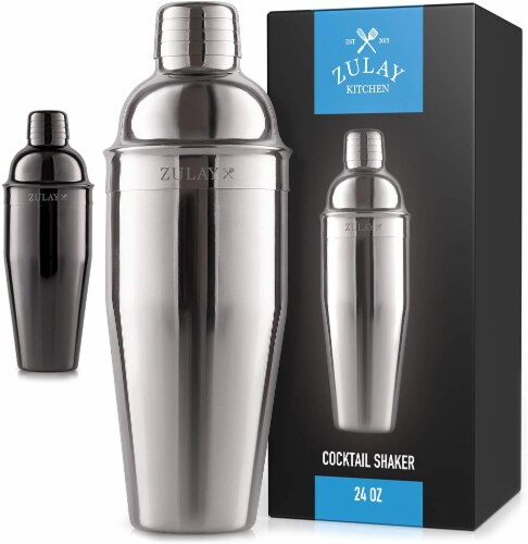 Zulay Kichen Cocktail Shaker with Built-in Strainer For Bartending & Homebars (24oz) - Silver Perspective: front