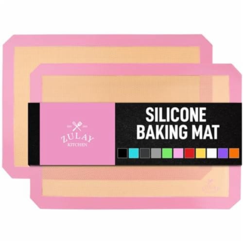 Zulay Kitchen Silicone Baking Mat Sheet 2-Pack - Pink Perspective: front