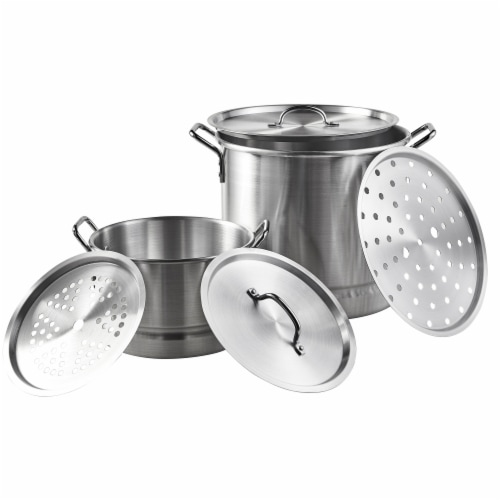 IMUSA 32Qt Stock Pot With Steamer Aluminum Perspective: front