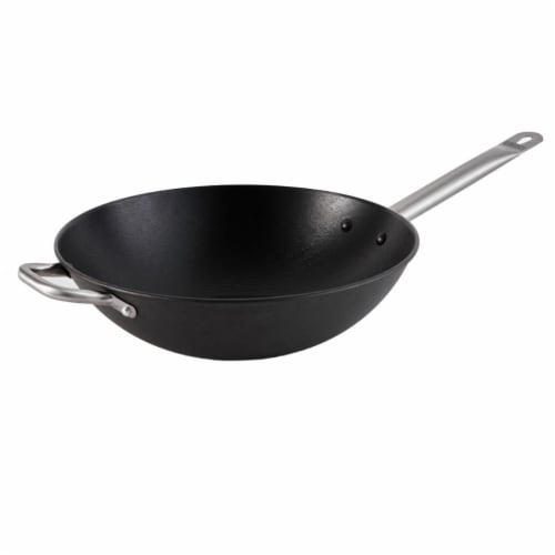 IMUSA Pre-Seasoned Light Cast Iron Wok - Black Perspective: front
