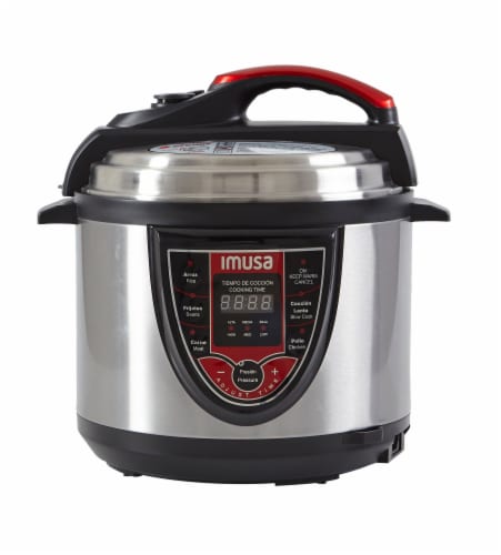 IMUSA Bilingual Digital Pressure Cooker - Red Perspective: front