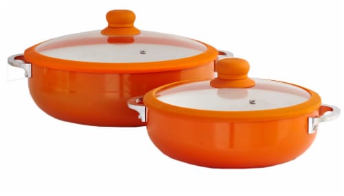 IMUSA Ceramic Nonstick Caldero Set with Glass Lids - Orange Perspective: front