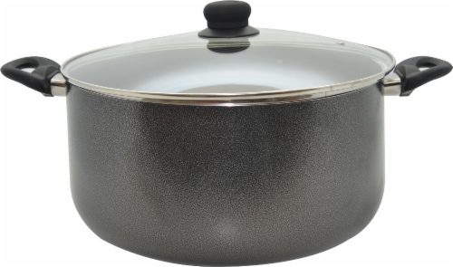 IMUSA Hammered Cast Aluminum Stock Pot with Lid - Gray Perspective: front