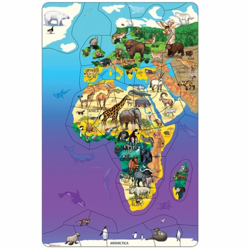 Dowling Magnets DO-734110 11.5 x 18 in. Eurasia Africa Wildlife Map Puzzle Perspective: front