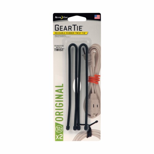 Gear Tie® Original Reusable Rubber Twist Tie - 2 Pack - Black Perspective: front