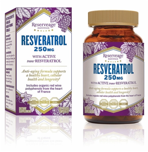 Reserveage Nutrition Organic Resveratol Vegetarian Capsules 250mg Perspective: front